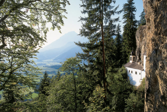 Blick ins Tal hinunter von der Einsiedelei Saalfelden aus. 