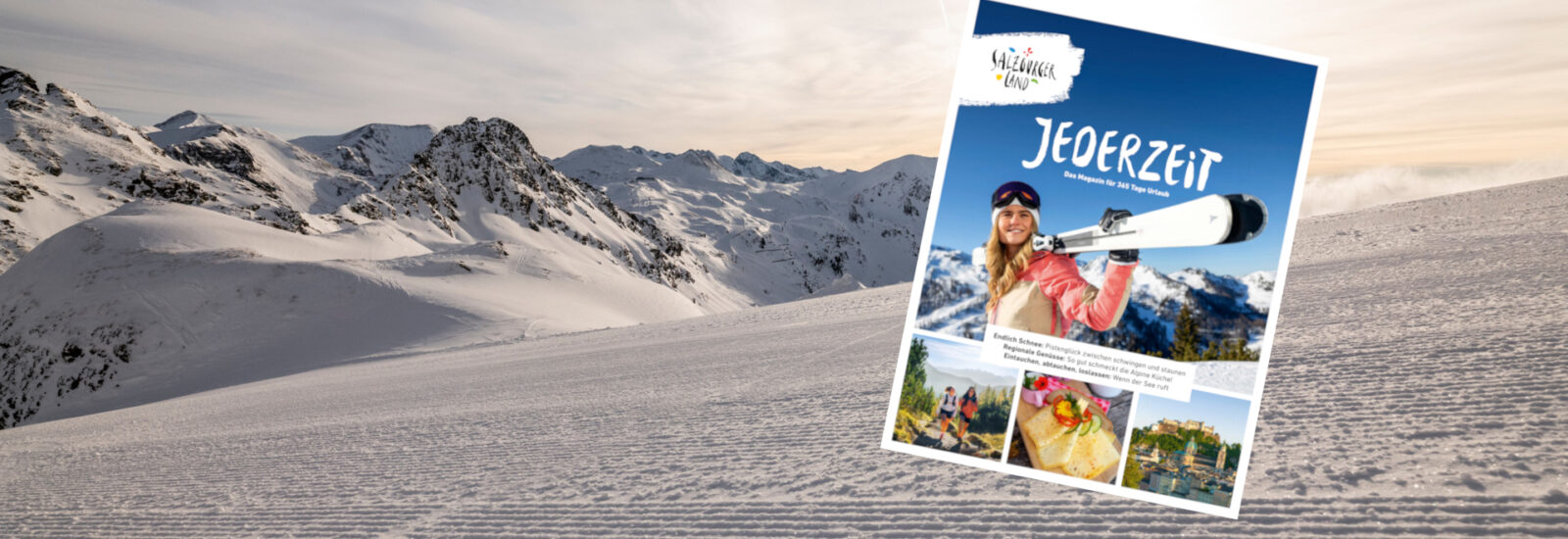 Titelseite der Zeitschrift Jederzeit mit der Abbildung eines Skifahrers vor dem Hintergrund schneebedeckter Berghänge.